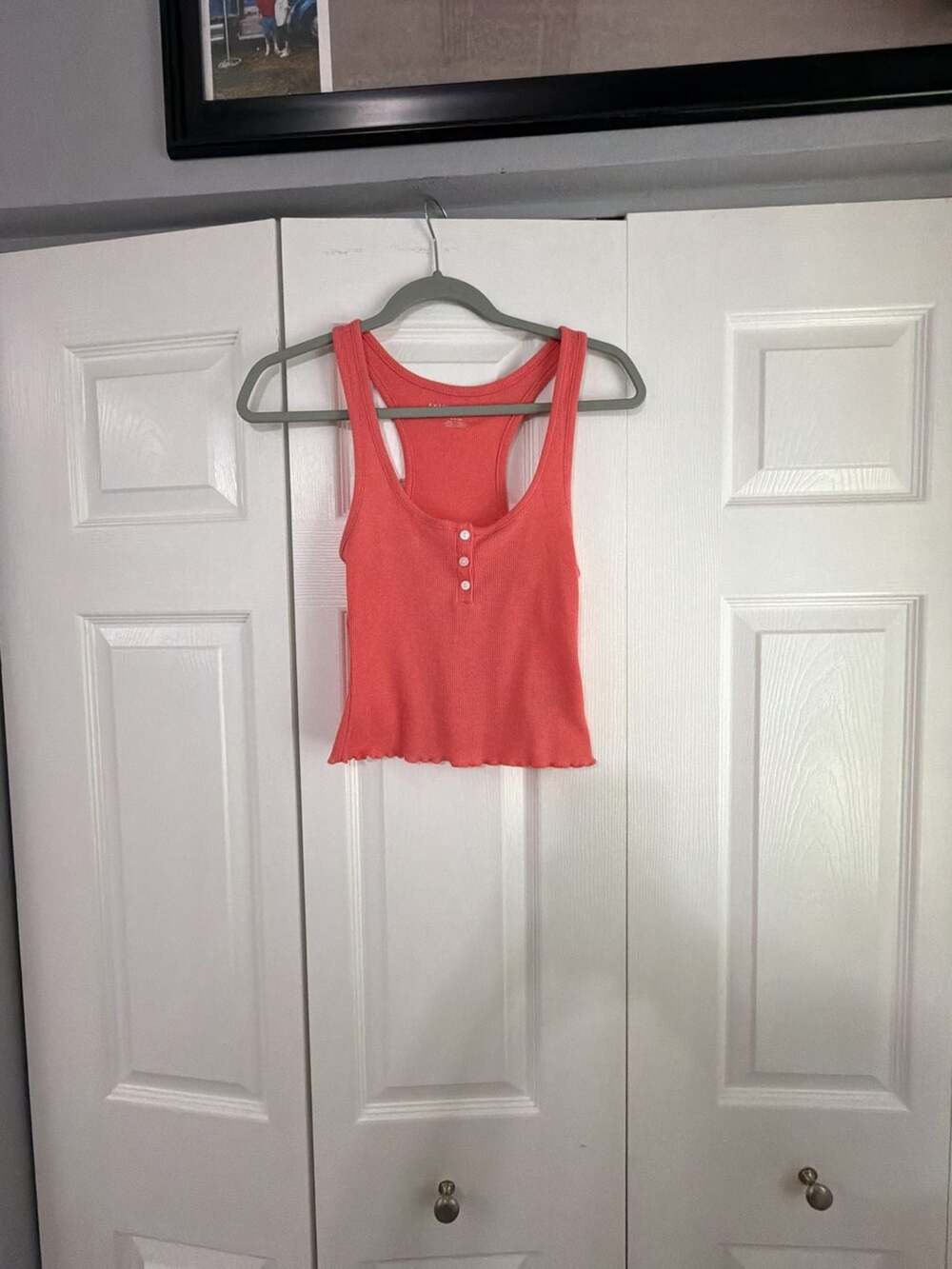 American Eagle Ribbed Henley Crop Tank Top
